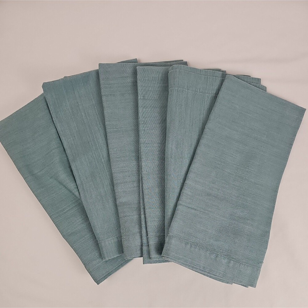 Crate & Barrel Lamont Set of 6 Cloth Napkins 21" Silver Sage 100% Cotton